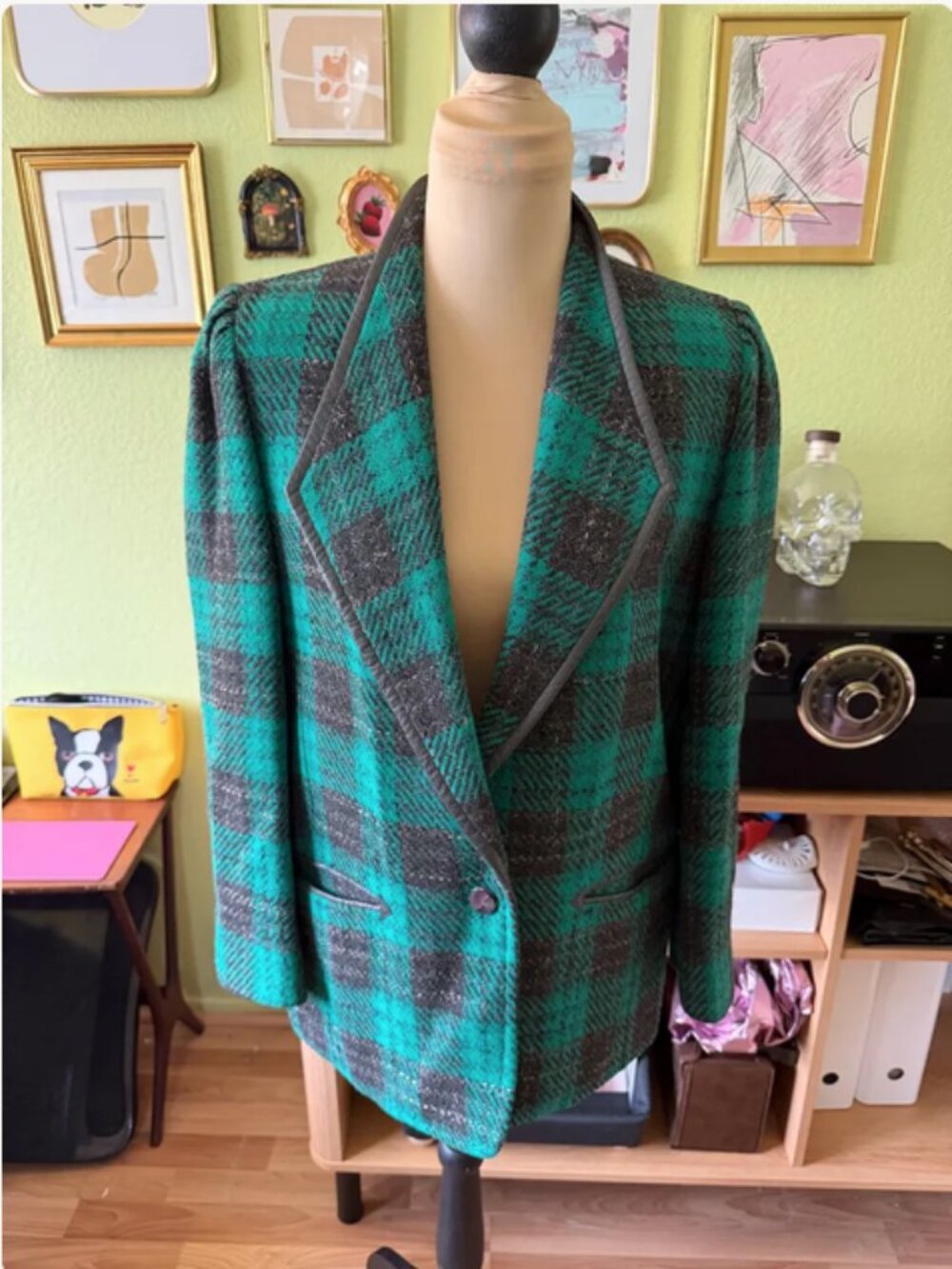 Vintage 1985 An's Mode South Korea Plaid Wool Blazer Jacket Size 10 - 12